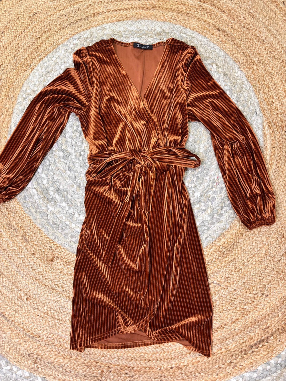 Simplee Apparel Copper-Brown Pleated Velvet Wrap Dress
